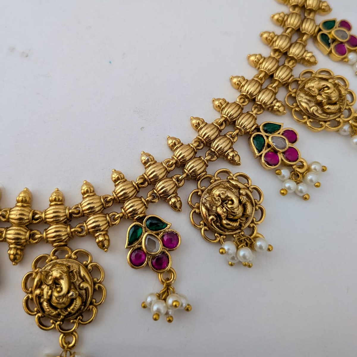 Jadau kundan floral with ganesha motif necklace set