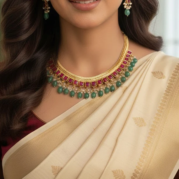 Jadau kundan Square stone studed necklace set