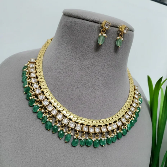 Jadau kundan Square stone studed necklace set White