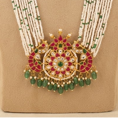 Peacock jadau stone pearl long chain set