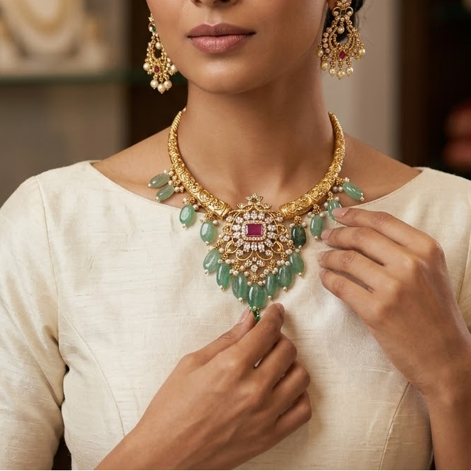 Gorgeous CZ stone studded pendant with tube necklace