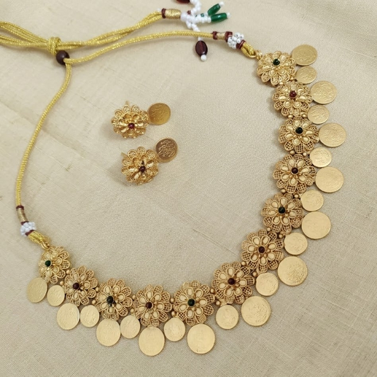 Floral coin necklace
