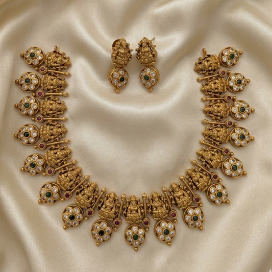 Lakshmi motif with white stone necklace
