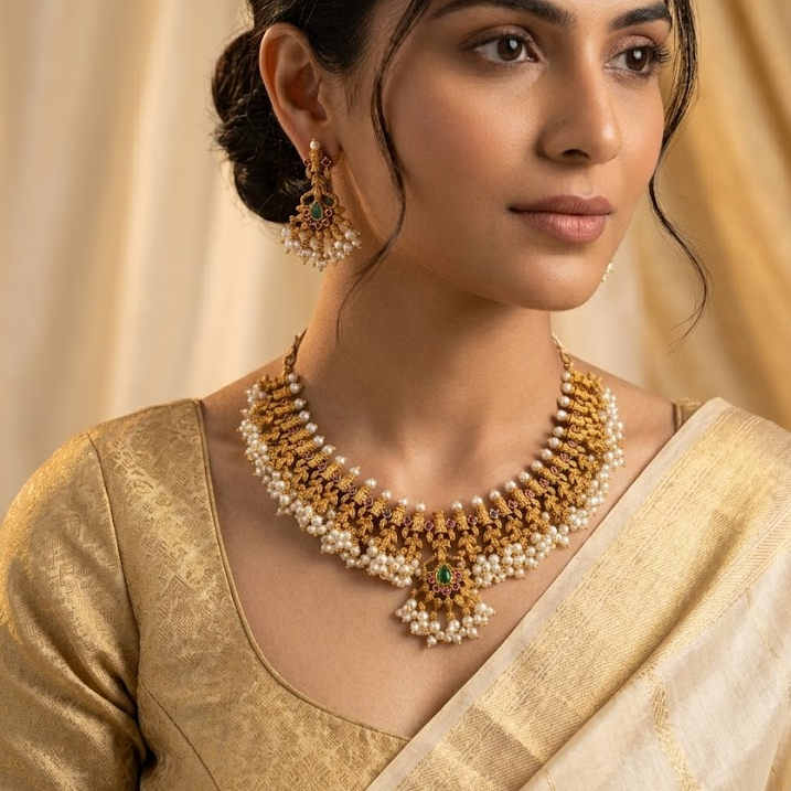 Floral guttapusulu neckace set