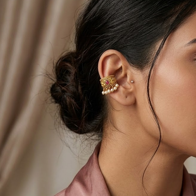 Ruby stone studded Ear cuff