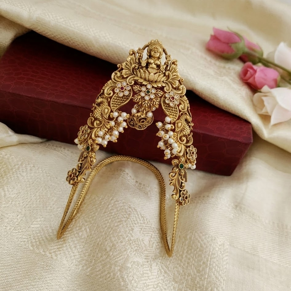 Antique Laksmi multi color stone bridal Vanki with pearl drop