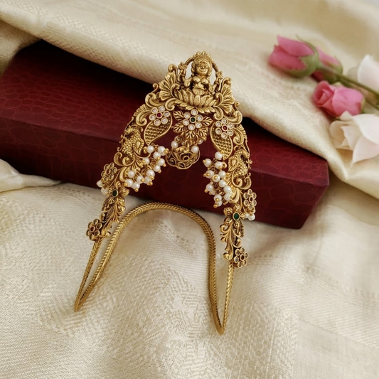 Antique Laksmi multi color stone bridal Vanki with pearl drop