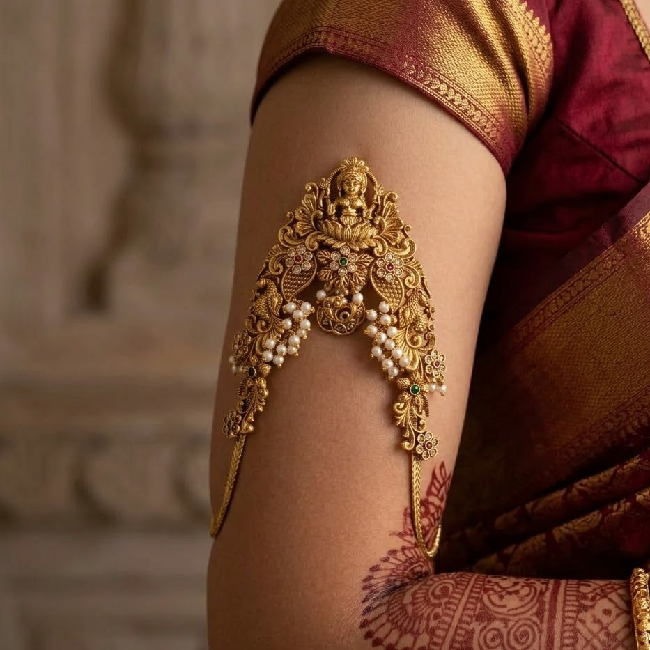 Antique Laksmi multi color stone bridal Vanki with pearl drop