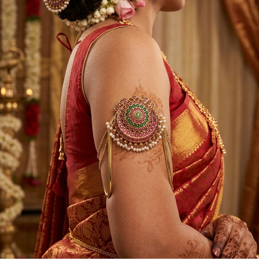 Kemp stone Round pattern Armlet/Vanki with pearl drop