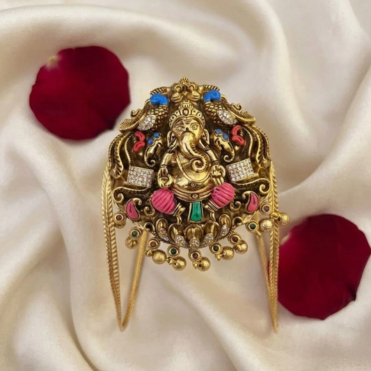 Antique Ganesha Enamel Temple Vanki / Armlet / Bajuband