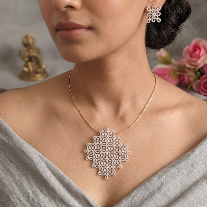 AD Kolam / Rangoli diamond look alike pendant set