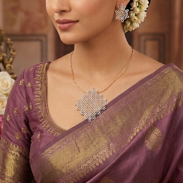 AD Kolam / Rangoli diamond look alike pendant set