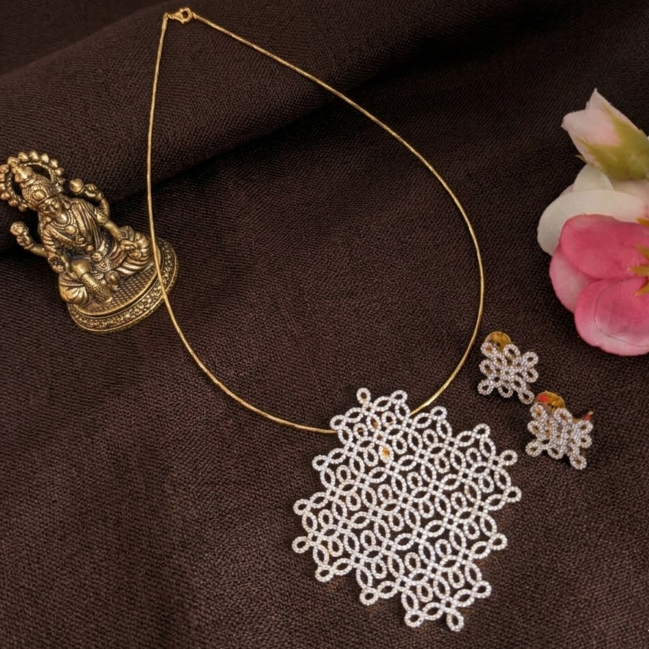 AD Kolam / Rangoli diamond look alike pendant set