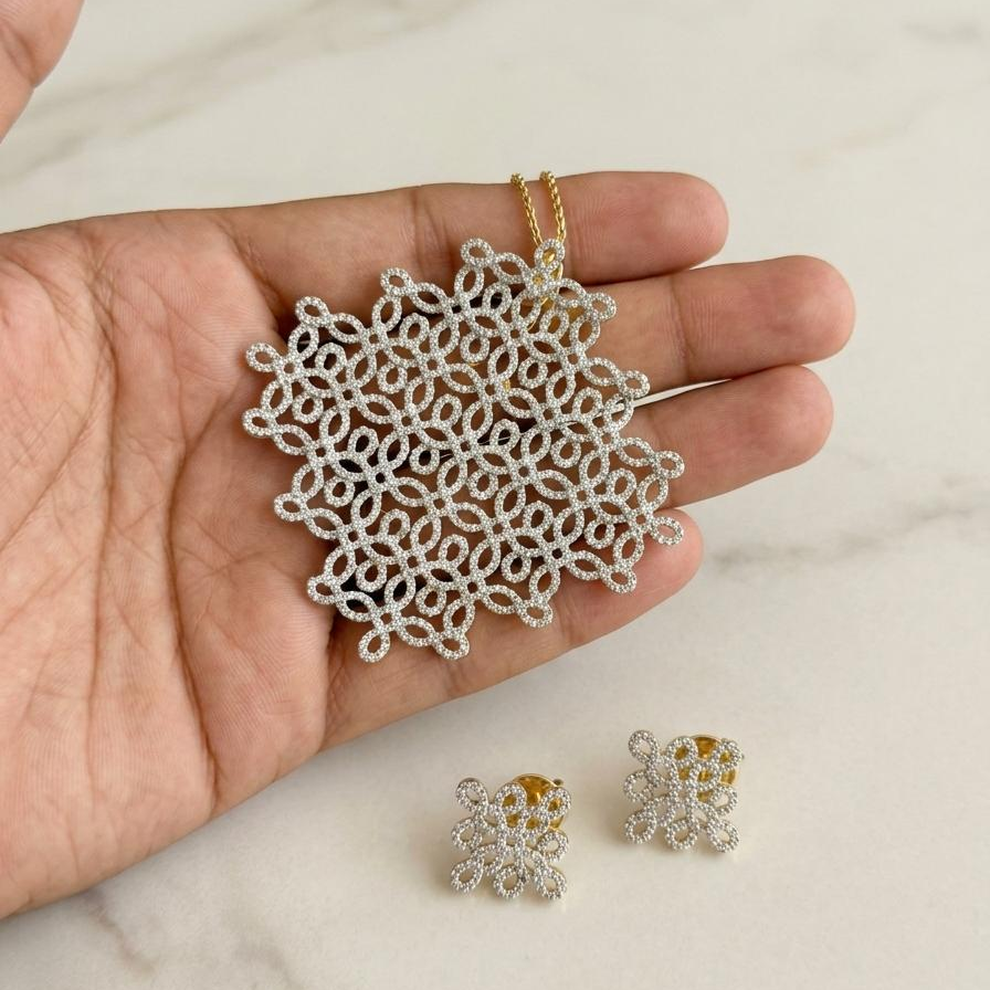 AD Kolam / Rangoli diamond look alike pendant set
