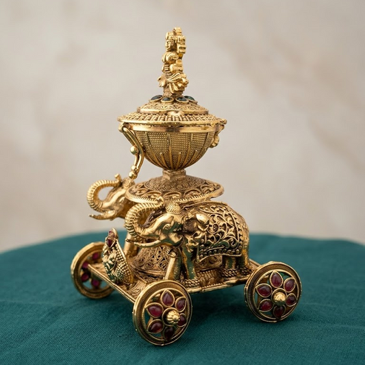 Twin elephant Rath Sindoor Box/ Kumkum with Lakshmi