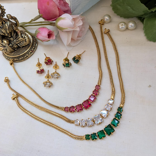 3 Colors - Sleek minimalistic AD stone necklace