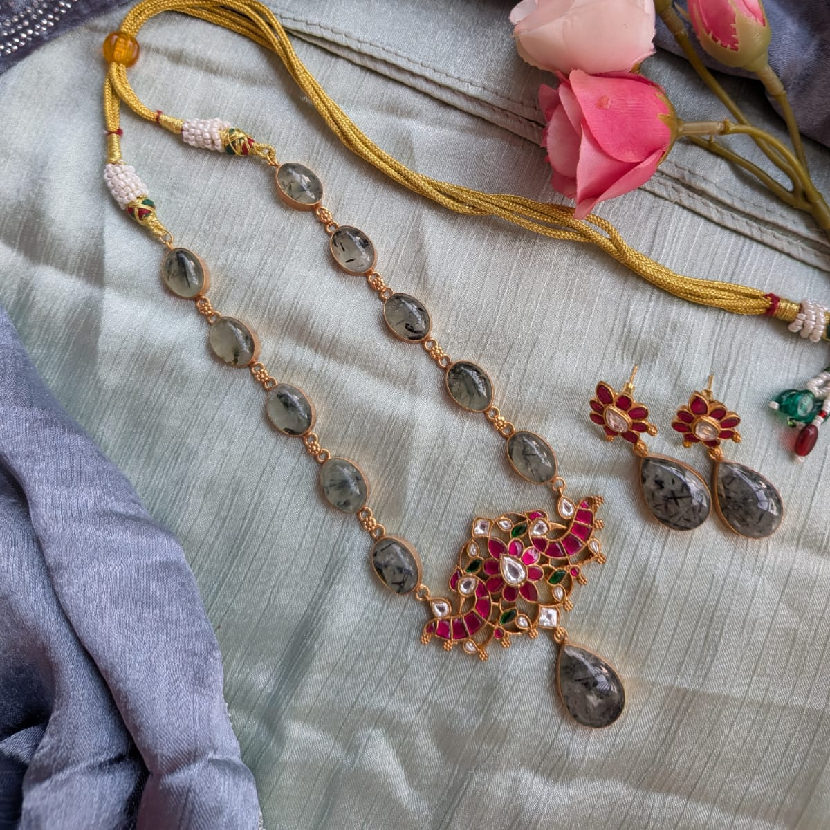 Bold and beautiful Jadau kundan exclusive stone necklace set