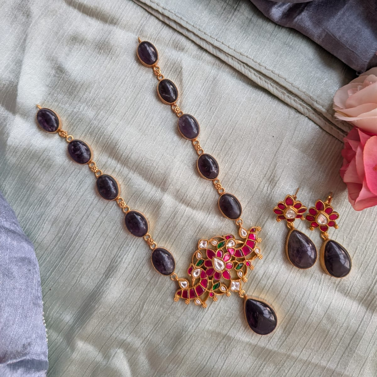 Bold and beautiful Jadau kundan exclusive stone necklace set