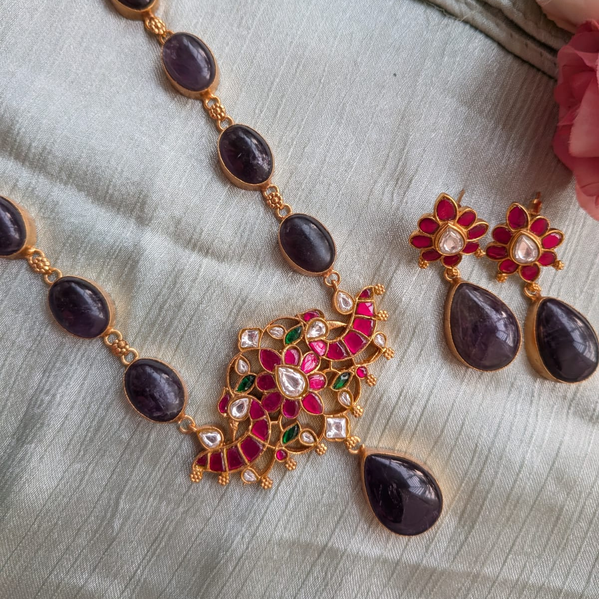 Bold and beautiful Jadau kundan exclusive stone necklace set