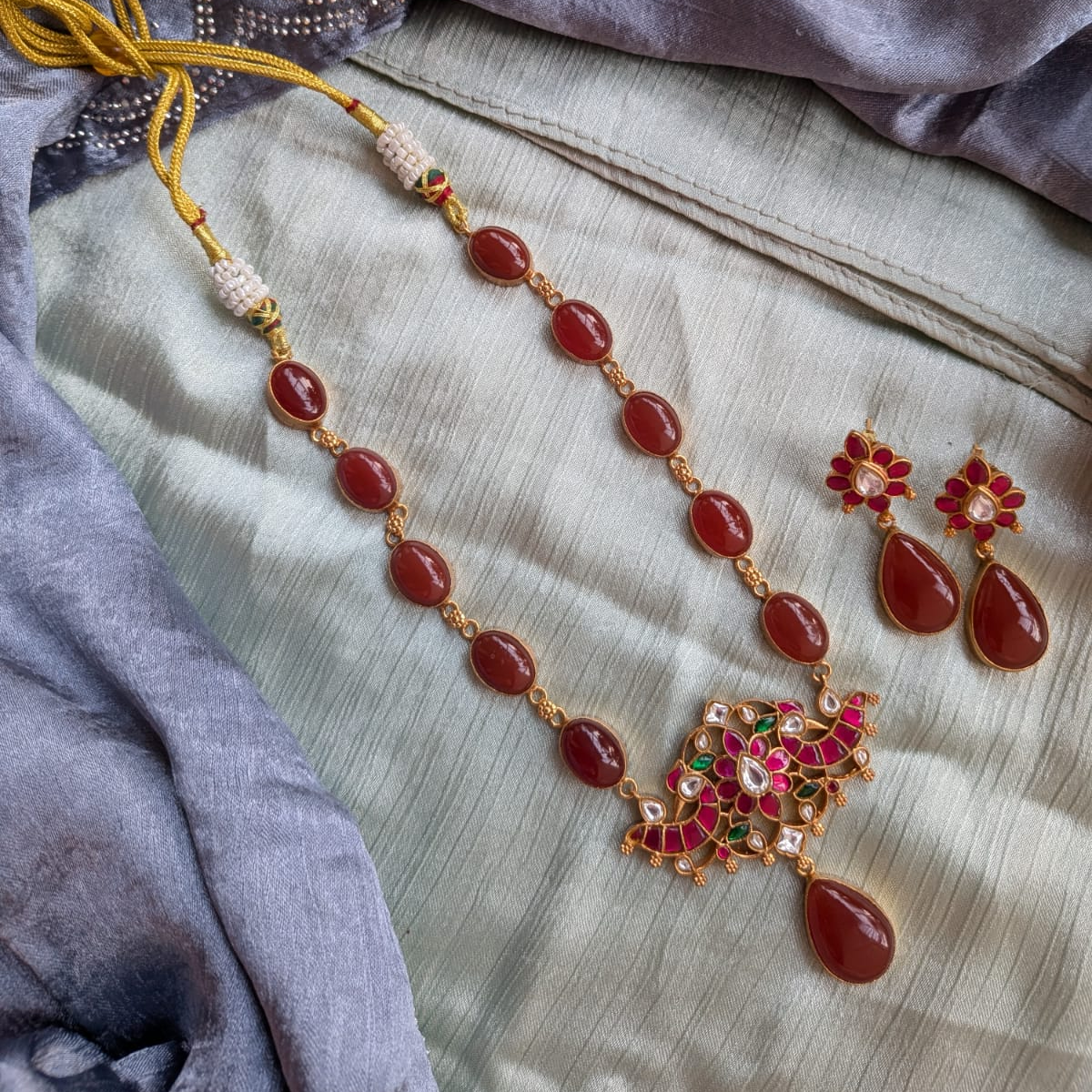 Bold and beautiful Jadau kundan exclusive stone necklace set