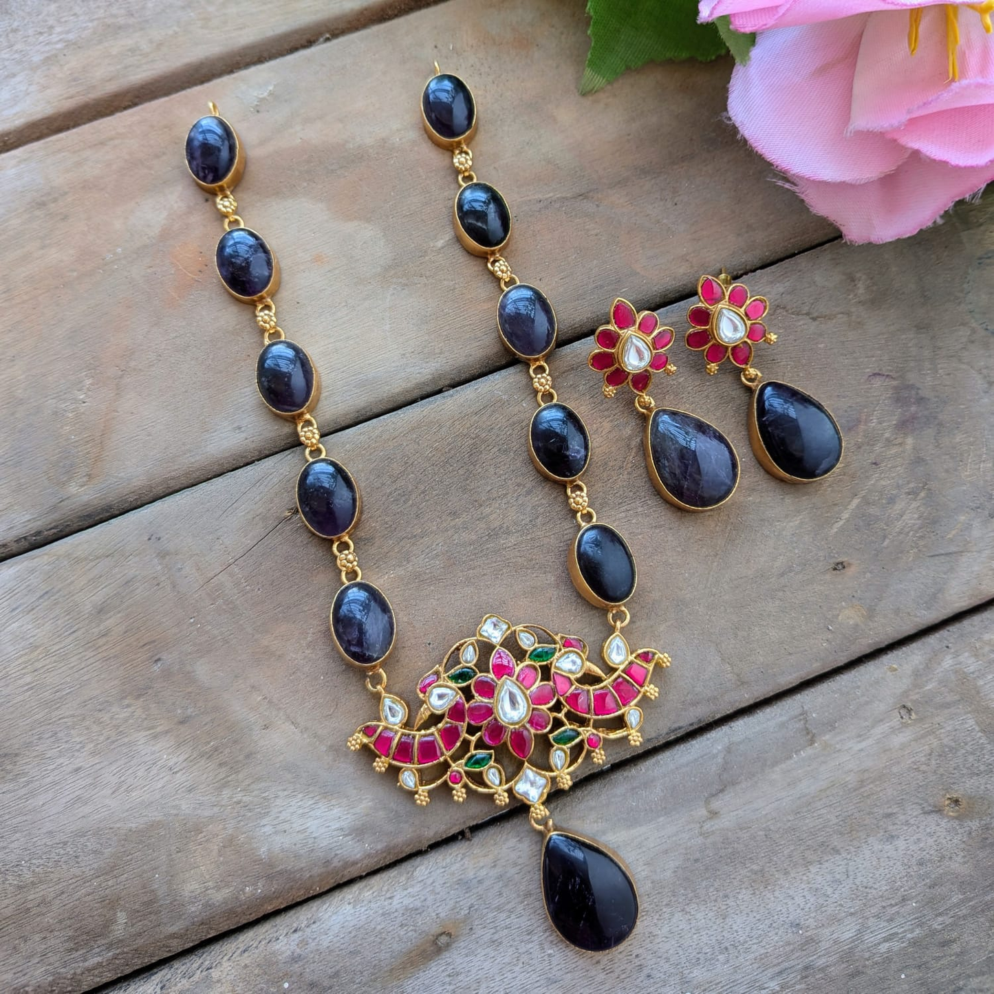 Bold and beautiful Jadau kundan exclusive stone necklace set