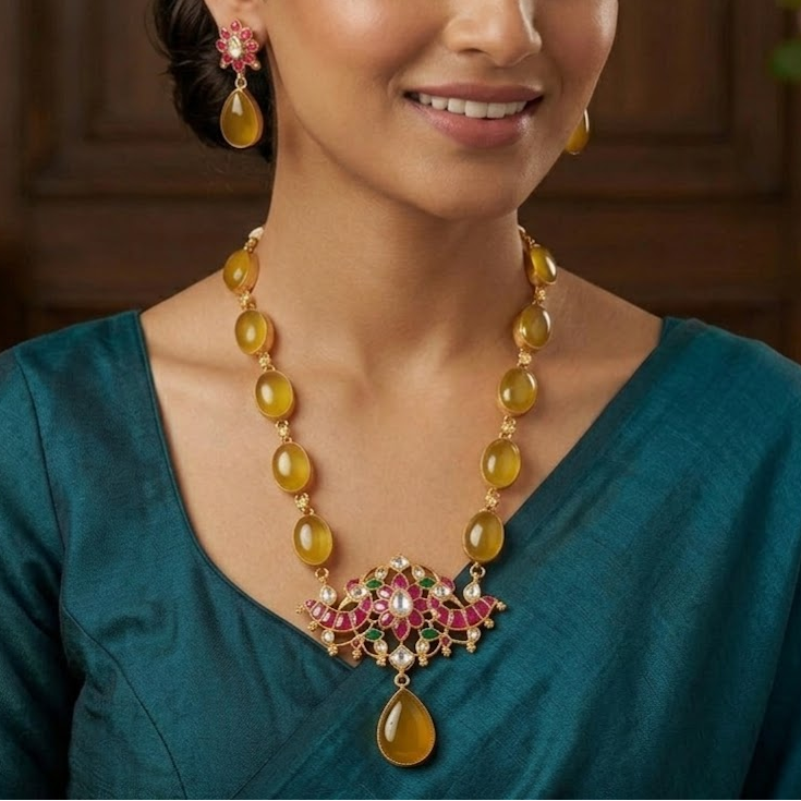 Bold and beautiful Jadau kundan exclusive stone necklace set