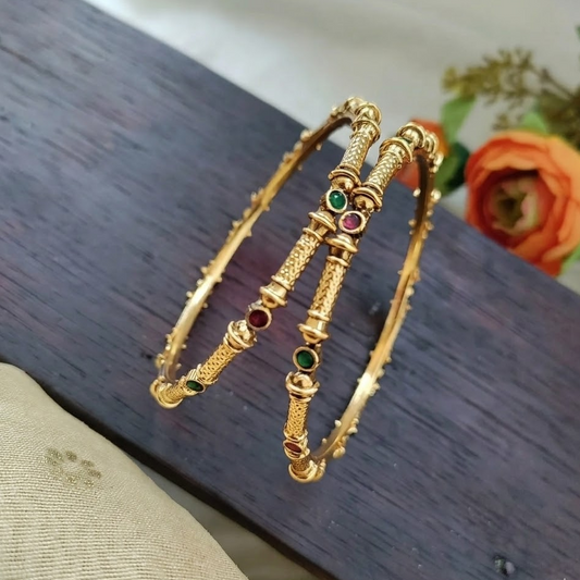 Gold Plated Ruby & Green Stone Bangles