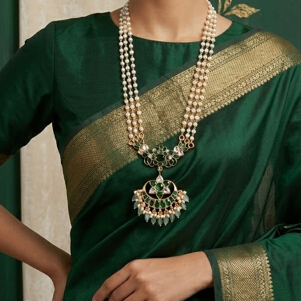 Beautiful Jadau 3 line pearl set