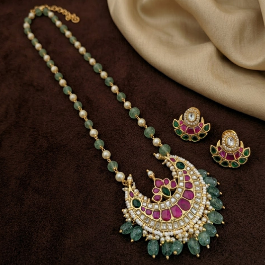 Long bali design Jadau kundan pearl necklace