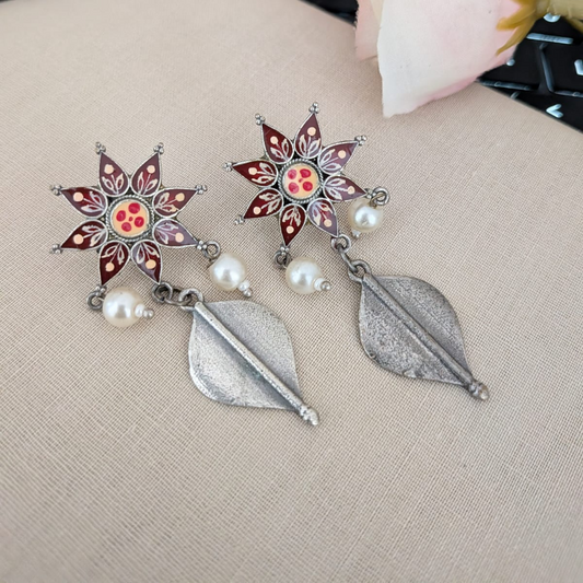 Flower drop painted earring