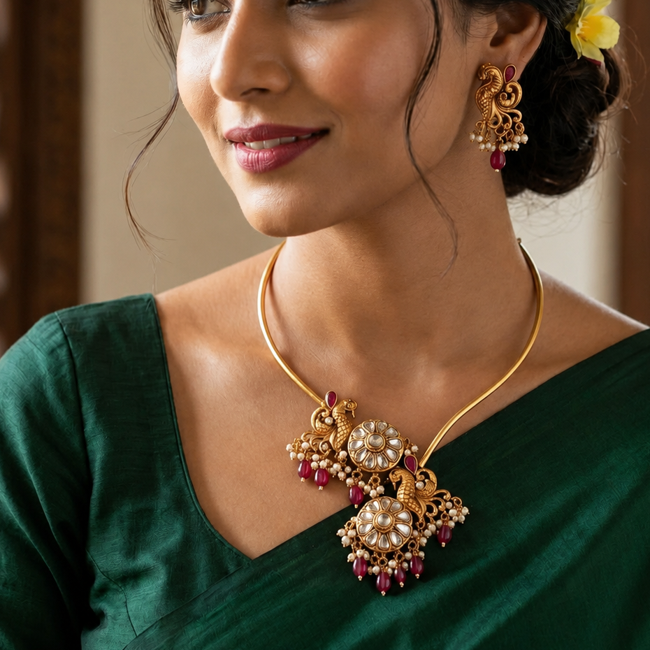Peacock stone jadau set