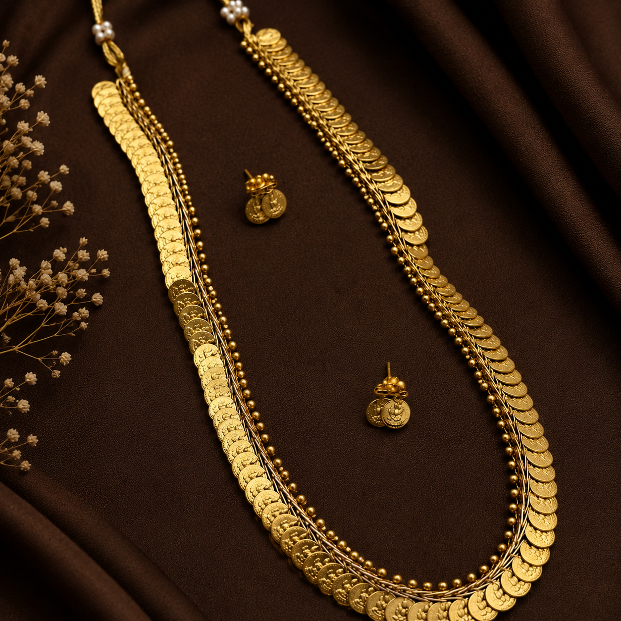 Long Kasu Coin mala - Antique gold finish