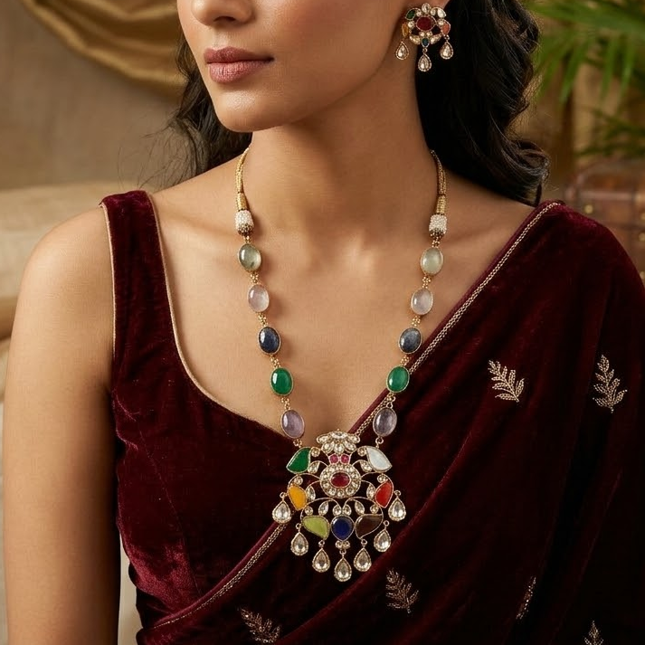 Beautiful Jadau kundan exclusive stone necklace set Multi