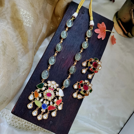 Beautiful Jadau kundan exclusive stone necklace set Prehnite
