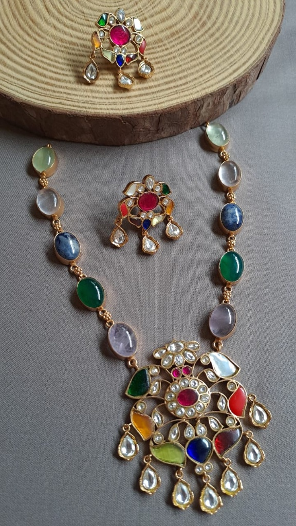 Beautiful Jadau kundan exclusive stone necklace set Multi