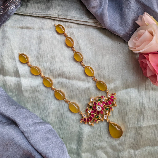 Bold and beautiful Jadau kundan exclusive stone necklace set Yellow Citrine