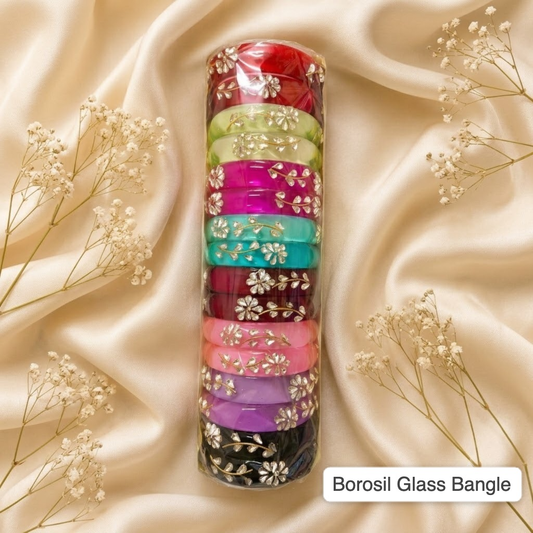 Thick Borosil glass bangle with Kundan work - Set of 2 pc