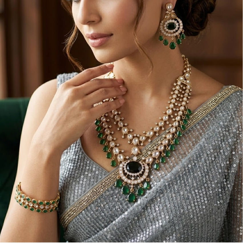 Moissanite Two layered bridal necklace set