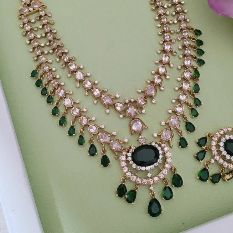 Moissanite Two layered bridal necklace set
