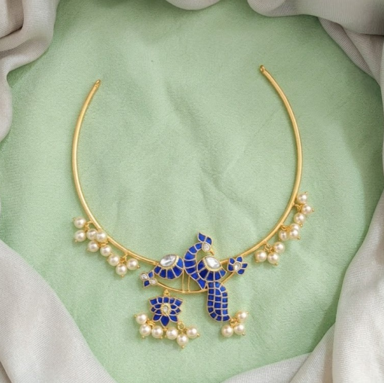 Jadau kundan Bird Hasli necklace - Blue