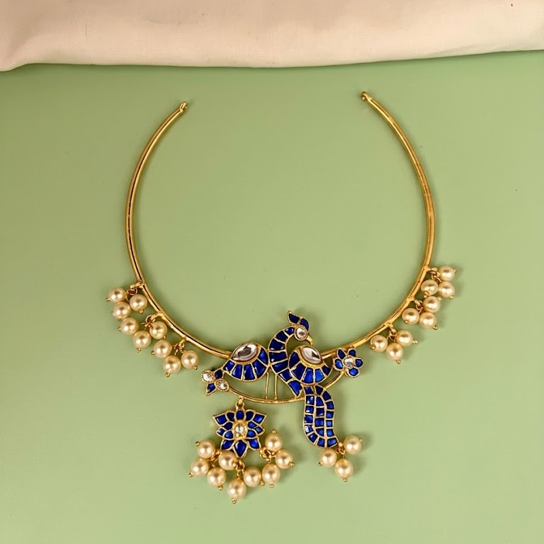 Jadau kundan Bird Hasli necklace - Blue