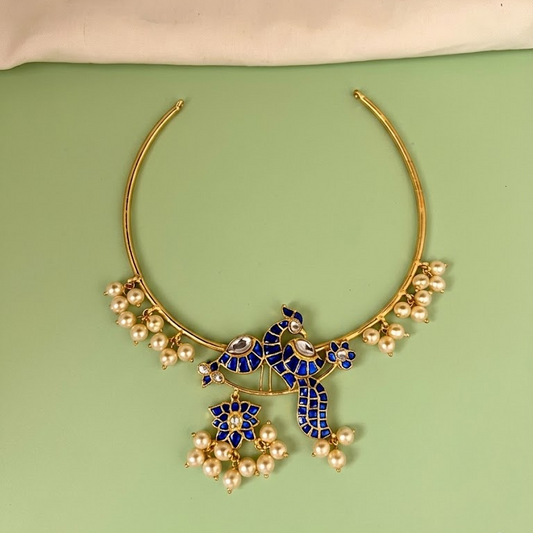 Jadau kundan Bird Hasli necklace - Blue