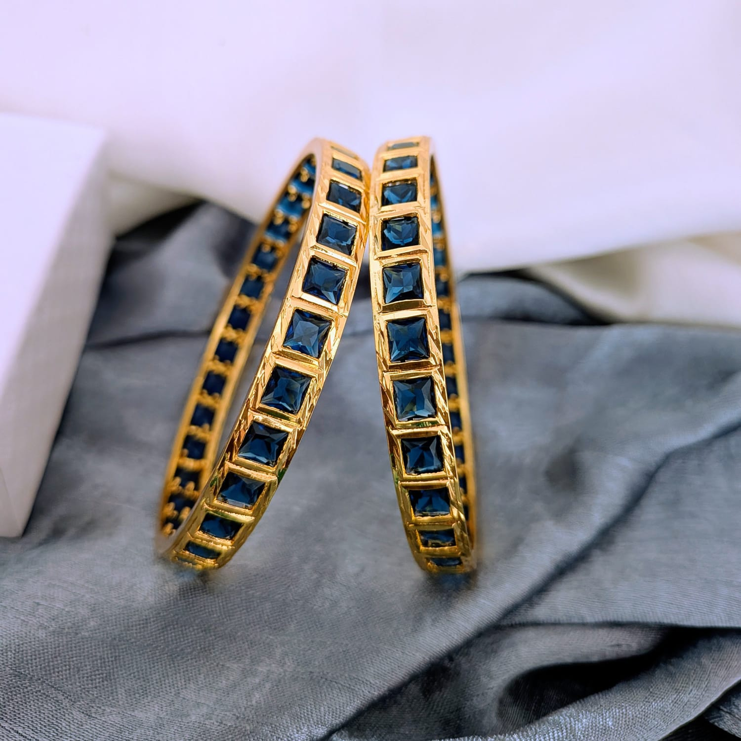 Microplated Square stone studded bangle in Blue, green and red