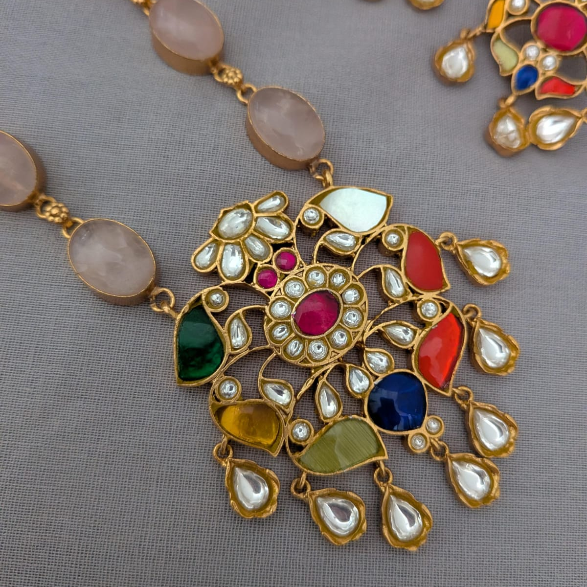 Beautiful Jadau kundan exclusive stone necklace set