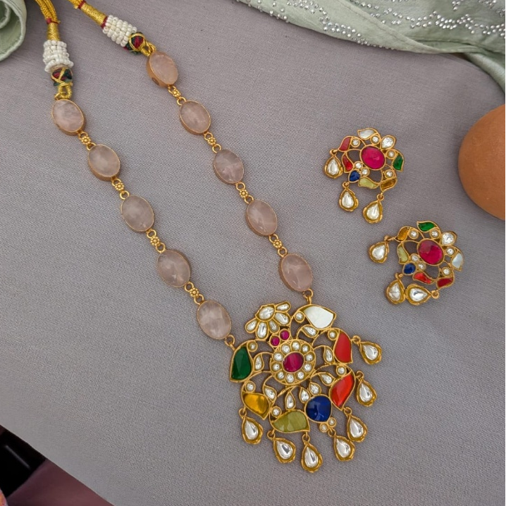 Beautiful Jadau kundan exclusive stone necklace set