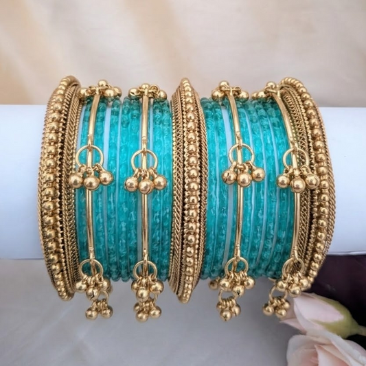 Kundan with glass aqua blue bridal bangle