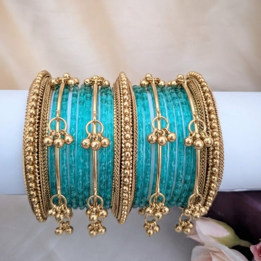 Kundan with glass aqua blue bridal bangle