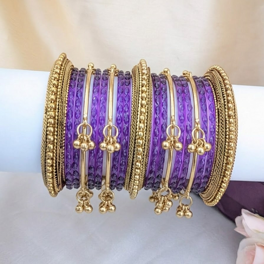 Kundan with glass violet bridal bangle