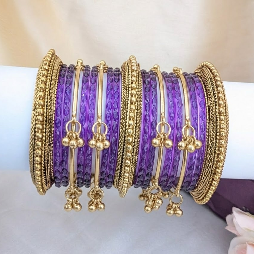 Kundan with glass violet bridal bangle