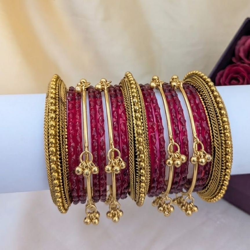 Kundan with glass red bridal bangle